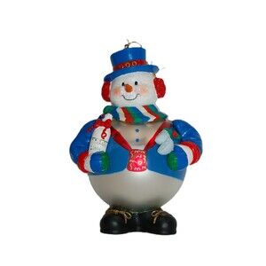 LARGE NORTH POLE SNOWMAN EUROPEAN SANTA'S BEST BLOWN GLASS CHRISTMAS ORNAMENT 7"